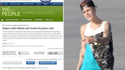 Petición de expulsar de Estados Unidos a Justin Bieber ha superado las 100 mil firmas.