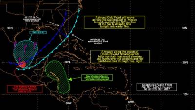 Dos empujes fríos con lluvia y otra tormenta en la región de La Mosquitia es lo que muestra el radar del NOAA.