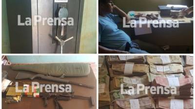 Las armas y dinero encontrado hoy en la vivienda de Lindo Baynes Fagot, padre de Lindo Cean Fagot Banegas alias 'El flaco'.