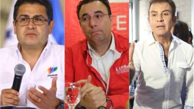 Los candidatos presidenciables Juan Orlando Hernández, Luis Zelaya y Salvador Nasralla.