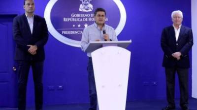 El presidente de Honduras, Juan Orlando Hernández, durante la conferencia de prensa.