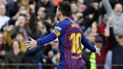 Lionel Messi celebrando su gol contra el Espanyol. Foto AFP