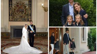 Los príncipes contrajeron matrimonio el 22 de mayo de 2004 en la catedral madrileña de la Almudena. Felipe y Letizia de Borbón con las infantas en los jardines de su residencia.