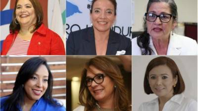 Gabriela Núñez, precandidata a la Presidencia; Xiomara Castro, precandidata presidencial; Gilliam Guifarro, precandidata a diputada; Lissi Cano, precandidata a diputada; Yadira Bendaña, precandidata a designada; y Carol Alvarado, precandidata a diputada.