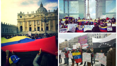Las manifestaciones de venezolanos en El Vaticano, París y Madrid.