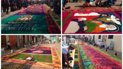 Las alfombras de aserrín son una de las principales atracciones turísticas de Comayagua en Semana Santa.