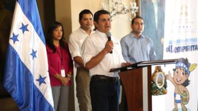 El titular del Ejecutivo, Juan Orlando Hernández, en la presentación de la campaña.