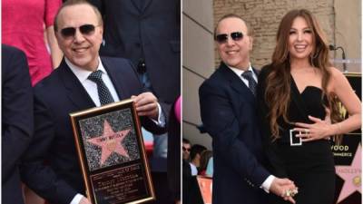Thalía no se separó en ningún momento de su esposo Tommy Mottola durante la entrega de su placa en el Paseo de La Fama de Hollywood.