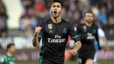 Marco Asensio celebra su gol que le dio el triunfo al Real Madrid frente al Leganés en la Copa del Rey. Foto EFE