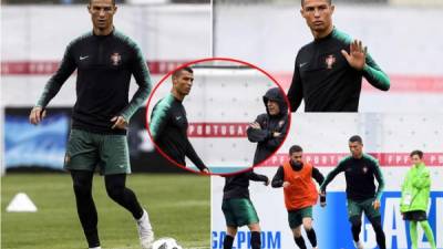 Cristiano Ronaldo fue captado en el primer entrenamiento de Portugal en el Mundial de Rusia con cara de pocos amigos, en una sesión bajo la lluvia.
