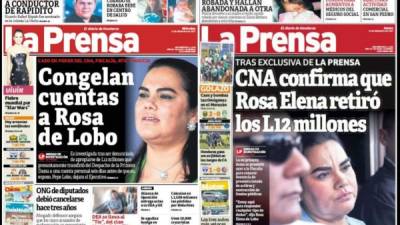 Portadas de Diario LA PRENSA acerca de investigaciones por supuesta corrupción de Rosa Elena de Lobo.