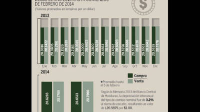 En el gráfico se observa el comportamiento del tipo de cambio en Honduras durante el año 2013 y durante los primeros dos meses del 2014.