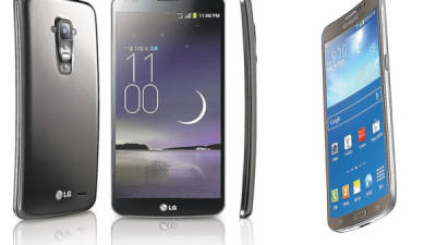 LG Electronics presentó en octubre un teléfono con la pantalla curva, el G Flex (arriba), dos semanas después de que Samsung lanzara el Galaxy Round.