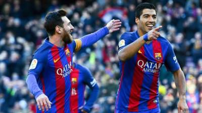 Lionel Messi y Luis Suárez celebraron este sábado con el Barcelona ante Las Palmas. Foto AFP