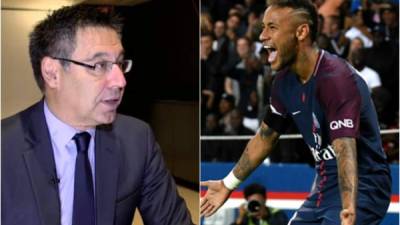 Josep María Bartomeu presidente del Club Catalán y Neymar jugador del PSG de Francia.