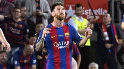 Lionel Messi celebrando uno de sus goles contra el Eibar. Foto EFE