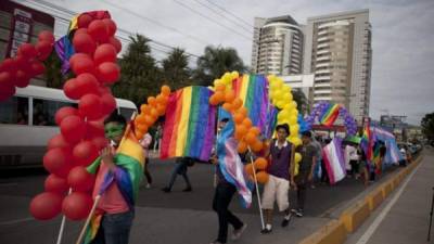 Activistas de la comunidad (LGBT) de Honduras durante una manifestación.