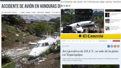 Medios Internacionales destacan el accidente de un avión jet ejecutivo con matrícula de Estados Unidos, en el Aeropuerto Internacional de Toncontín de Honduras, y que dejó al menos seis personas heridas.