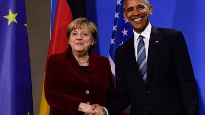 La canciller alemana Angela Merkel compartió su última reunión oficial con el presidente de eUa Barack Obama en Berlín. Foto: AFP/Tobias Schwarz