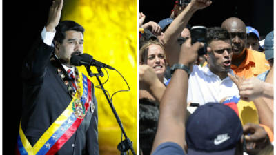 El presidente de Venezuela, Nicolás Maduro. En la otra imagen el líder de la oposición, Leopoldo López.