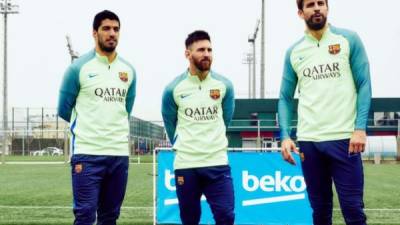 Luis Suárez (izquierda), Lionel Messi (centro) y Piqué (derecha) no estará ante el Huesca.