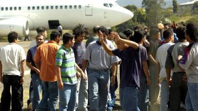 Migrantes retornados en San Pedro Sula.