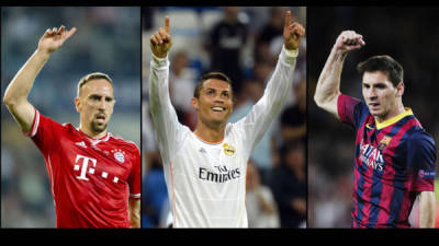 El fancés Franck Ribéry, el portugués Cristiano Ronaldo, y el argentino Lionel Messi son los finalistas para llevarse el Balón de Oro 2013.