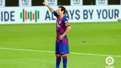 Messi celebrando su gol en el regreso al Camp Nou tras la pandemia.