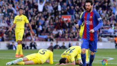 Lionel Messi celebrando uno de sus goles contra el Villarreal. Foto www.laliga.es