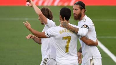 Sergio Ramos anotó el segundo gol del Real Madrid tras asistencia de Eden Hazard. Foto AFP.