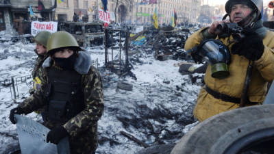 El centro de Kiev, Ucrania está desde hace varias semanas en protestas.