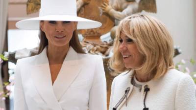 La primera dama de Estados Unidos, Melania Trump y Brigitte Macron, esposa del presidente francés.