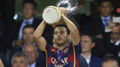 Pedro le dio el título de la Supercopa Uefa al Barcelona hace unas semanas.