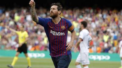 Lionel Messi festejando su espectacular gol. FOTO EFE/Toni Albir