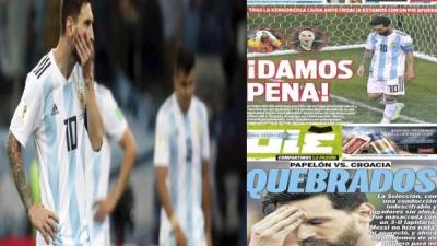 Argentina de la mano de Messi está al borde de la eliminación apenas en la fase de grupos del Mundial al ser goleada 3-0 por Croacia el jueves y hoy las portadas son duras para la Albiceleste y el crack argentino.