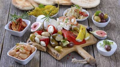 A selection of typical cold Greek appetizers