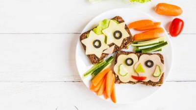 School lunch for kids. Top view, flat lay