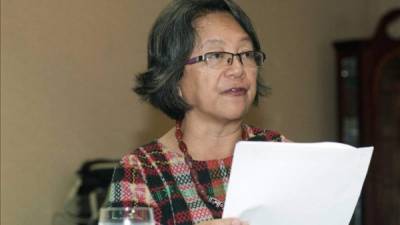 La relatora de Naciones Unidas para los pueblos indígenas, Victoria Tauli-Corpuz, en Tegucigalpa. EFE