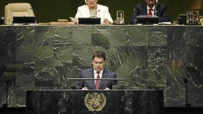 El presidente Juan Orlando Hernández expuso ayer en el Foro de Población y Desarrollo de la ONU.