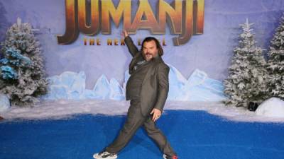 El actor Jack Black en el estreno de Jumanji. AFP