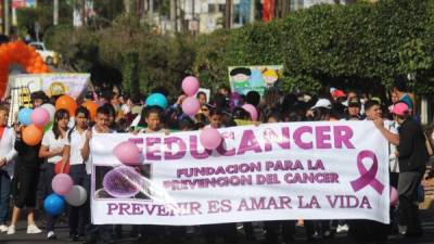 La marcha fue en Tegucigalpa ayer por la mañana, en la que participaron menores de edad y elementos de la Policía Nacional.