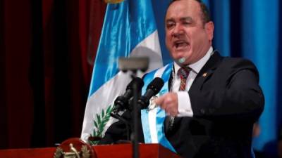 Alejandro Giammattei, nuevo presidente de Guatemala, durante su discurso en el Teatro Nacional.