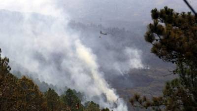 Helicopteros con bolsas de agua apagan incendio en bosque del Hatillo