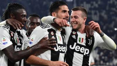 Los jugadores de la Juventus celebrando el gol de Emre Can contra el Udinese. Foto AFP