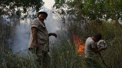 Bomberos vigilarán por zonas. Aquí en un incendio en un cerro cerca del bulevar del este.