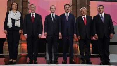 Los cinco candidatos presidenciales, Margarita Zavala, José Antonio Meade, Ricardo Anaya, López Obrador y Jaime Rodríguez./AFP.
