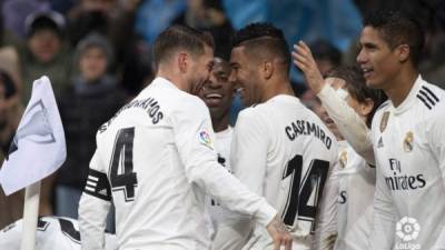 Los jugadores del Real Madrid celebrando el golazo de Casemiro ante Sevilla. Foto LaLiga.es