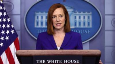 WASHINGTON, DC - MARCH 08: White House Press Secretary Jen Psaki speaks during a daily press briefing at the James Brady Press Briefing Room of the White House March 8, 2021 in Washington, DC. Psaki held a briefing to answer questions from members of the press. Alex Wong/Getty Images/AFP (Photo by ALEX WONG / GETTY IMAGES NORTH AMERICA / Getty Images via AFP)