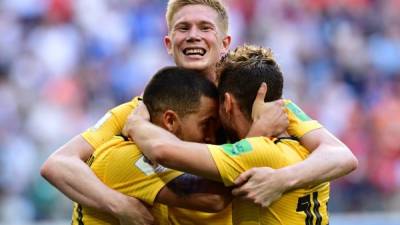 Los jugadores belgas celebrando el quedarse con el tercer lugar del Mundial de Rusia 2018.