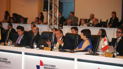 El Presidente durante su discurso en la Cumbre Iberoamericana desarrollada en Panamá.